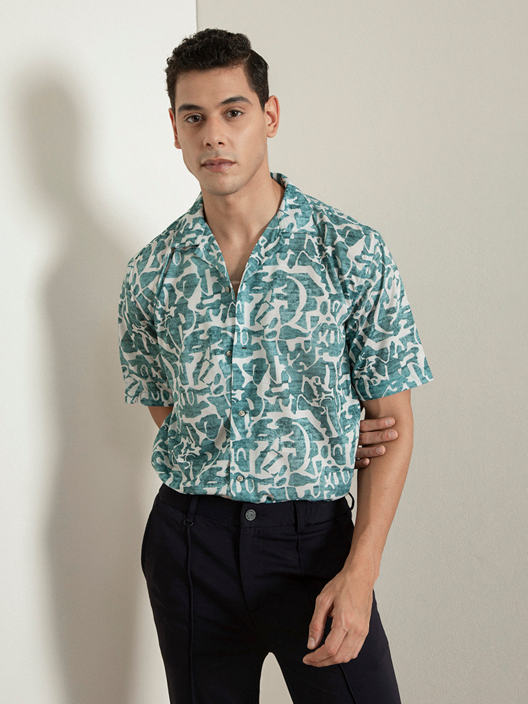 Green Print Camp Collar Resort Shirt