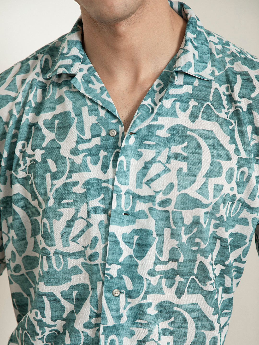 Green Print Camp Collar Resort Shirt