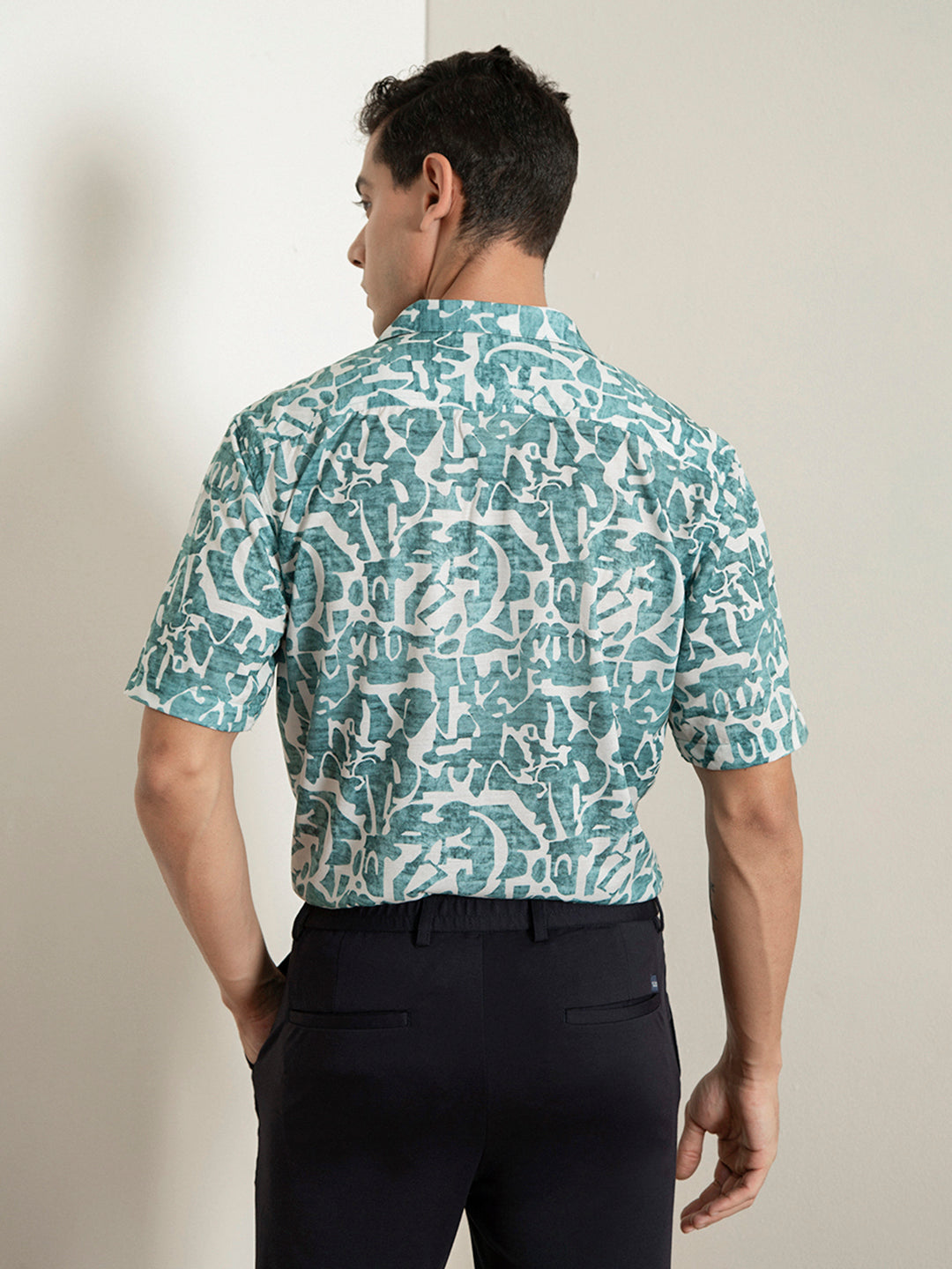 Green Print Camp Collar Resort Shirt