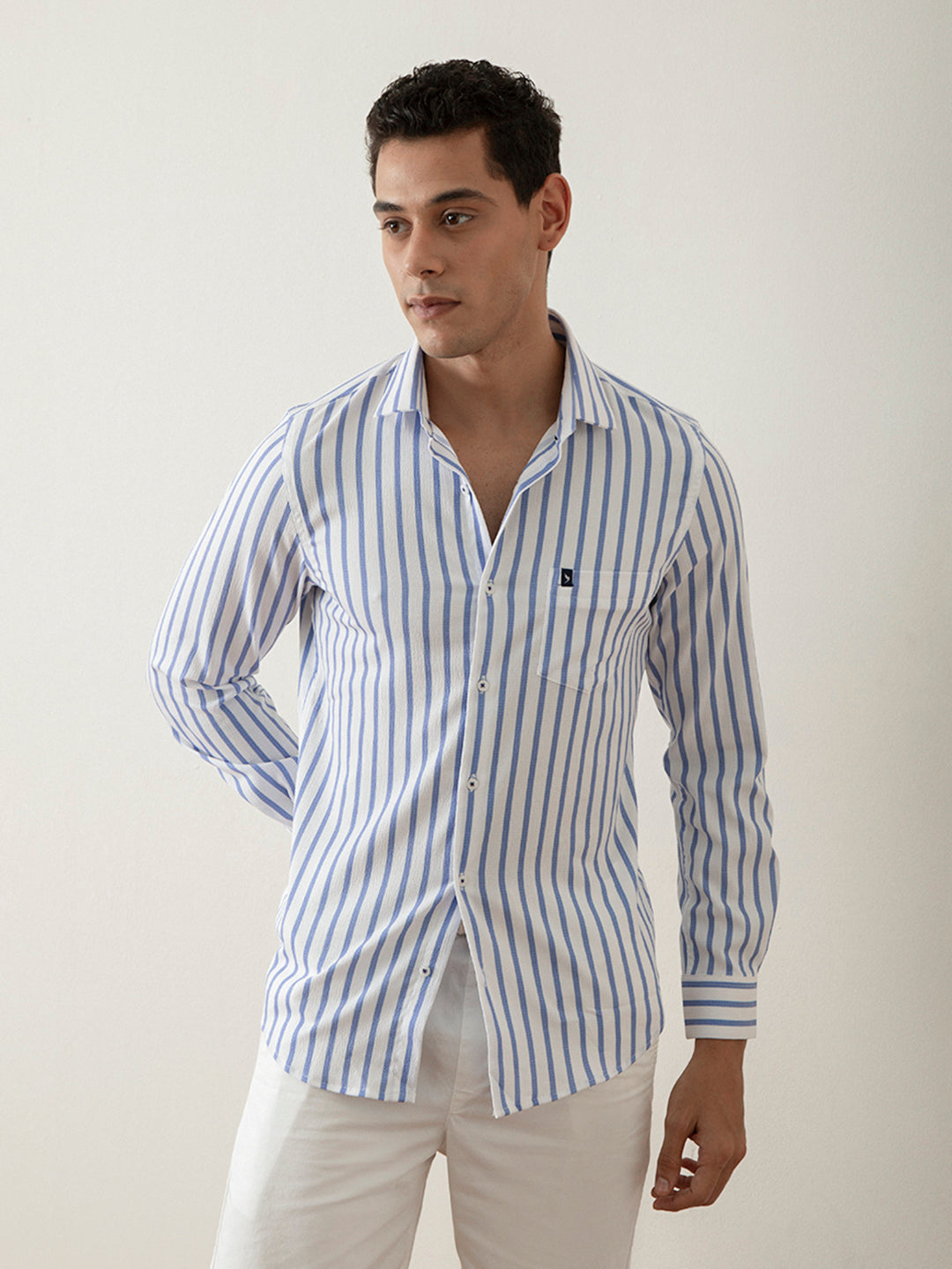 Blue Vertical Stripes Shirt