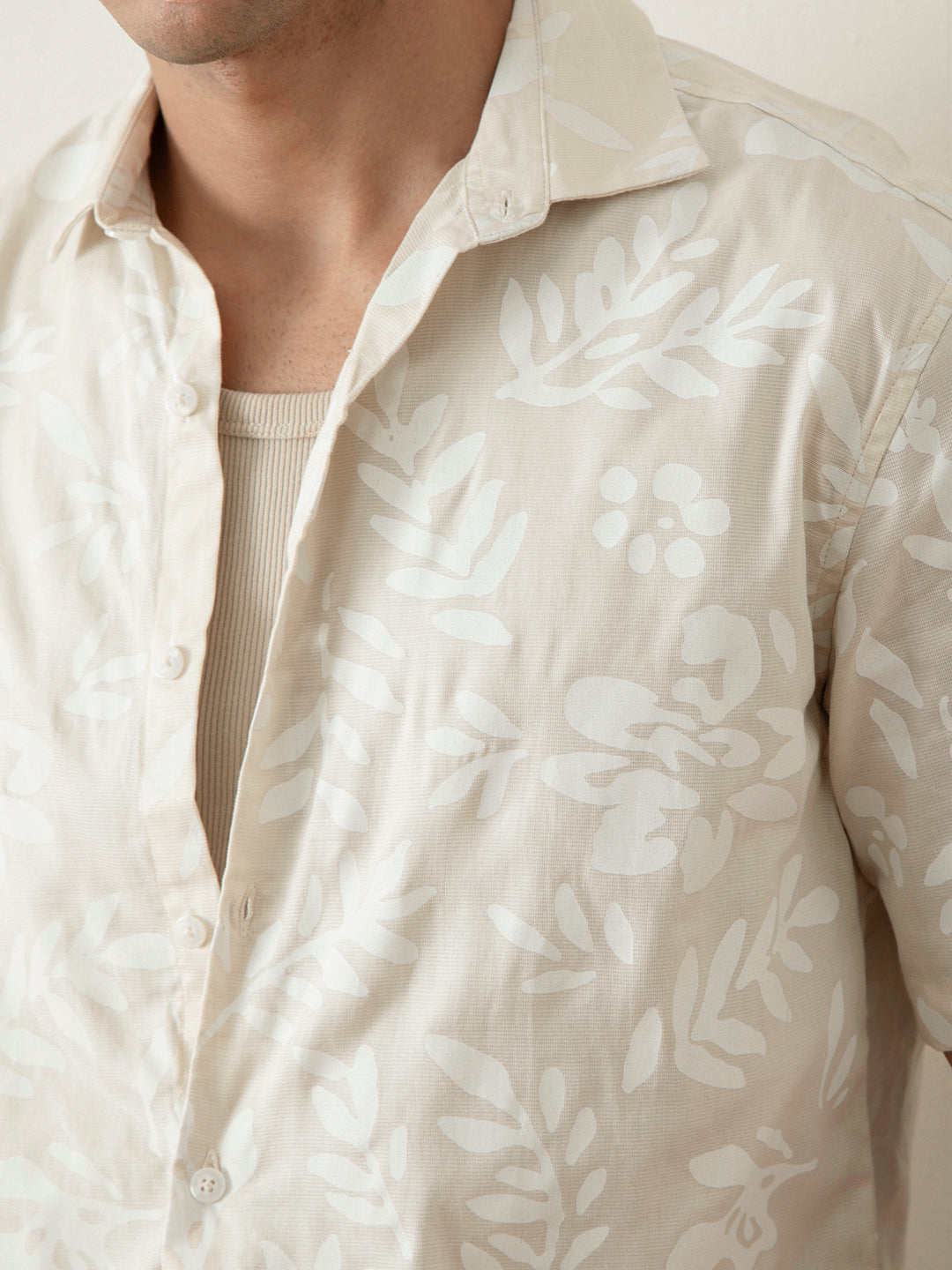 Beige Floral Print Shirt