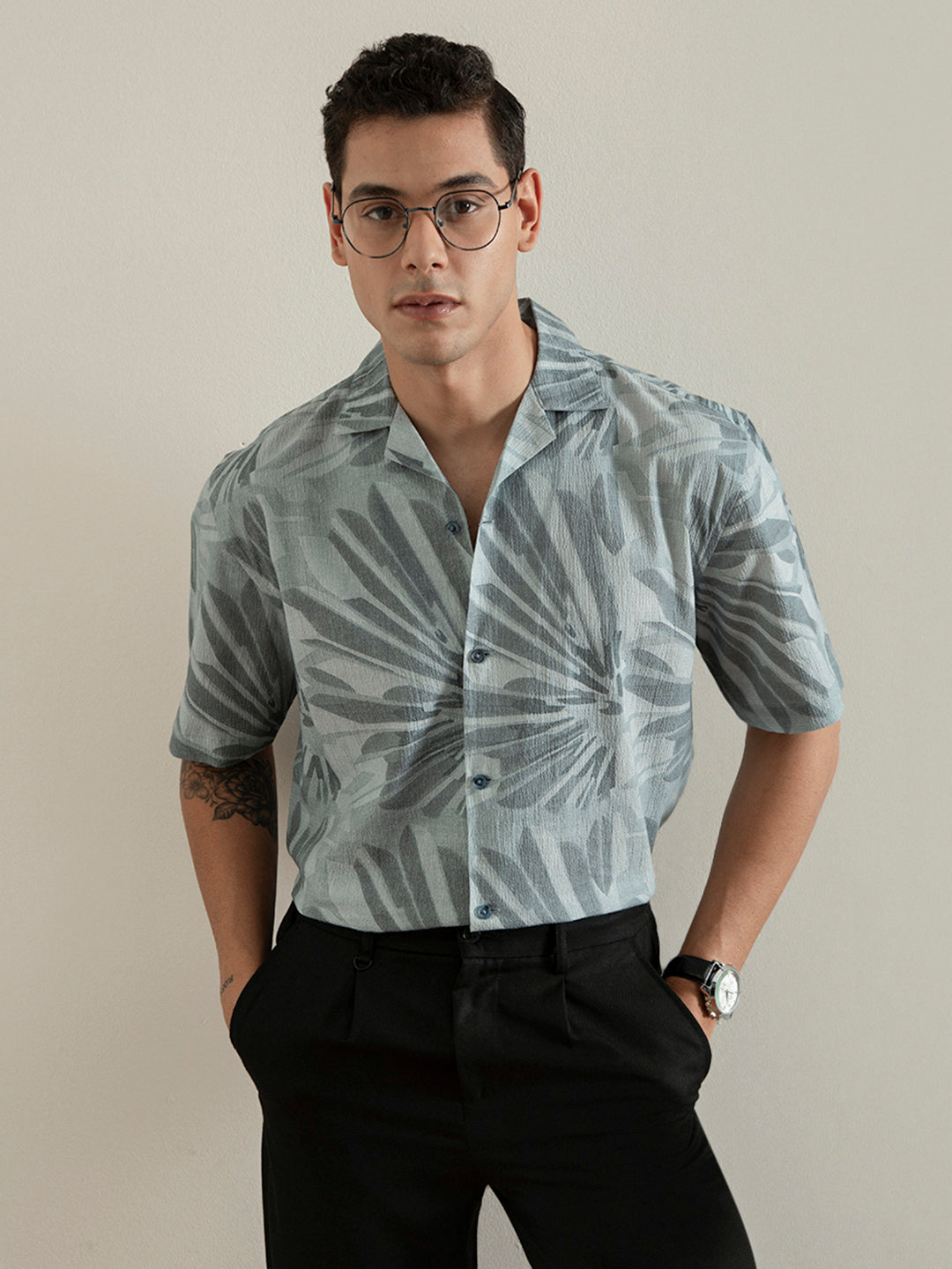 Blue Print Half Sleeve Shirt