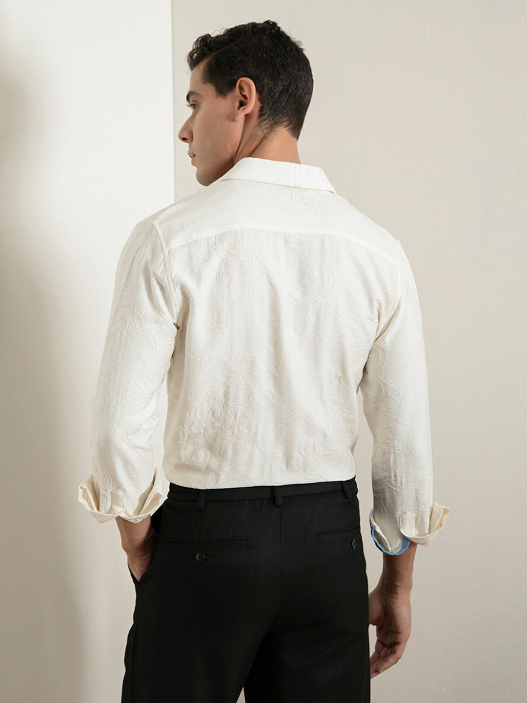 Cream Embroidery Plain Shirt