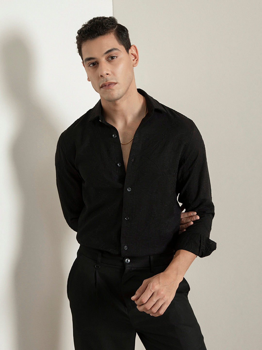 Black Embroidery Plain Shirt