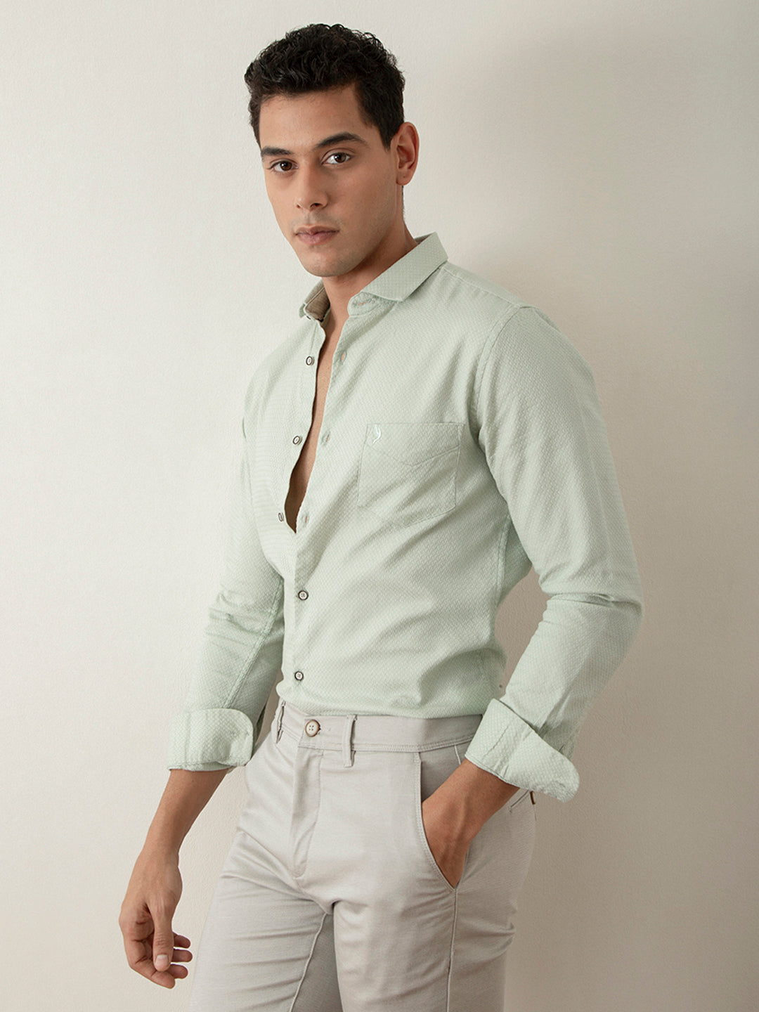 Green Plain Cotton Shirt