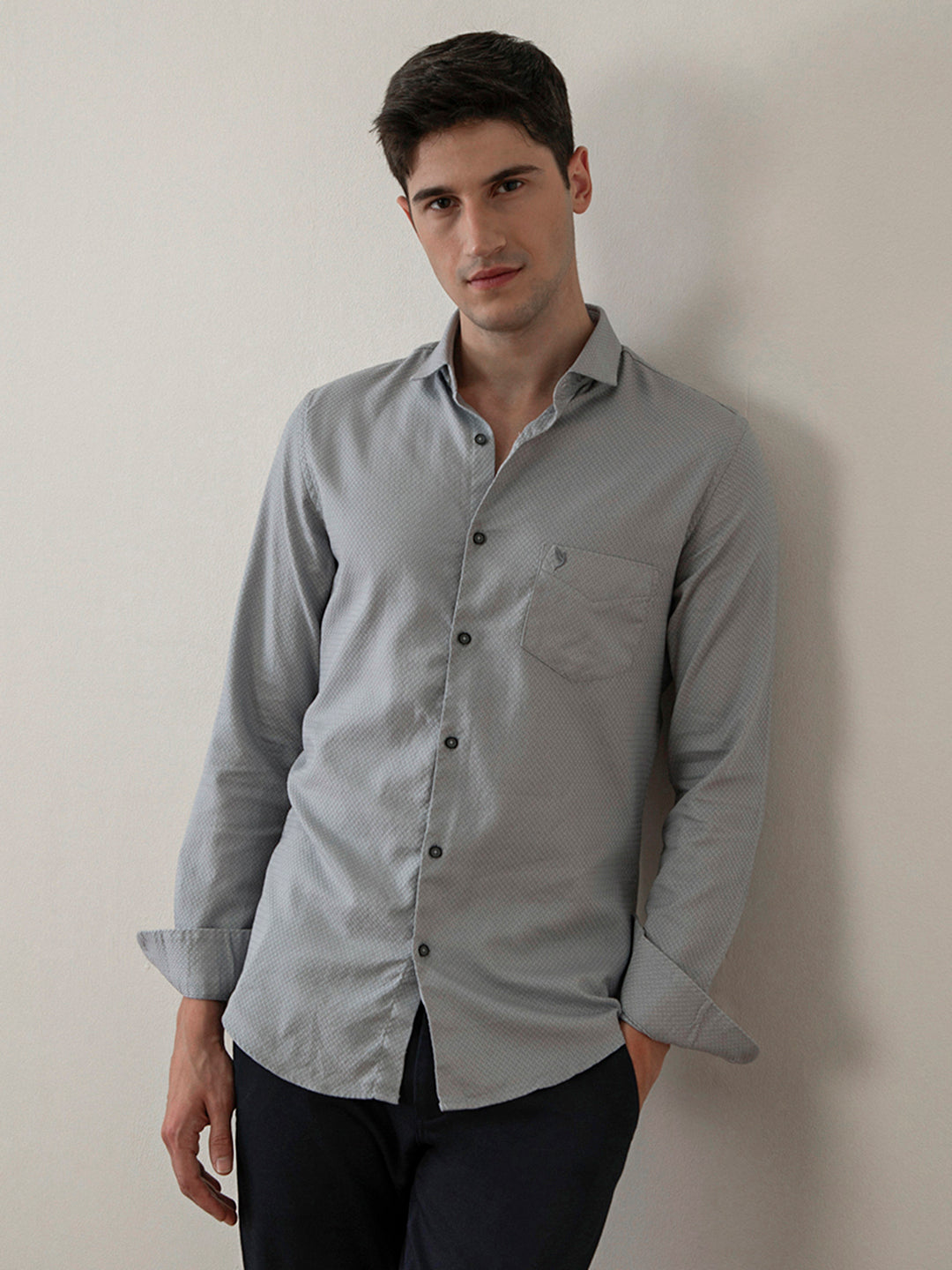 Grey Plain Cotton Shirt