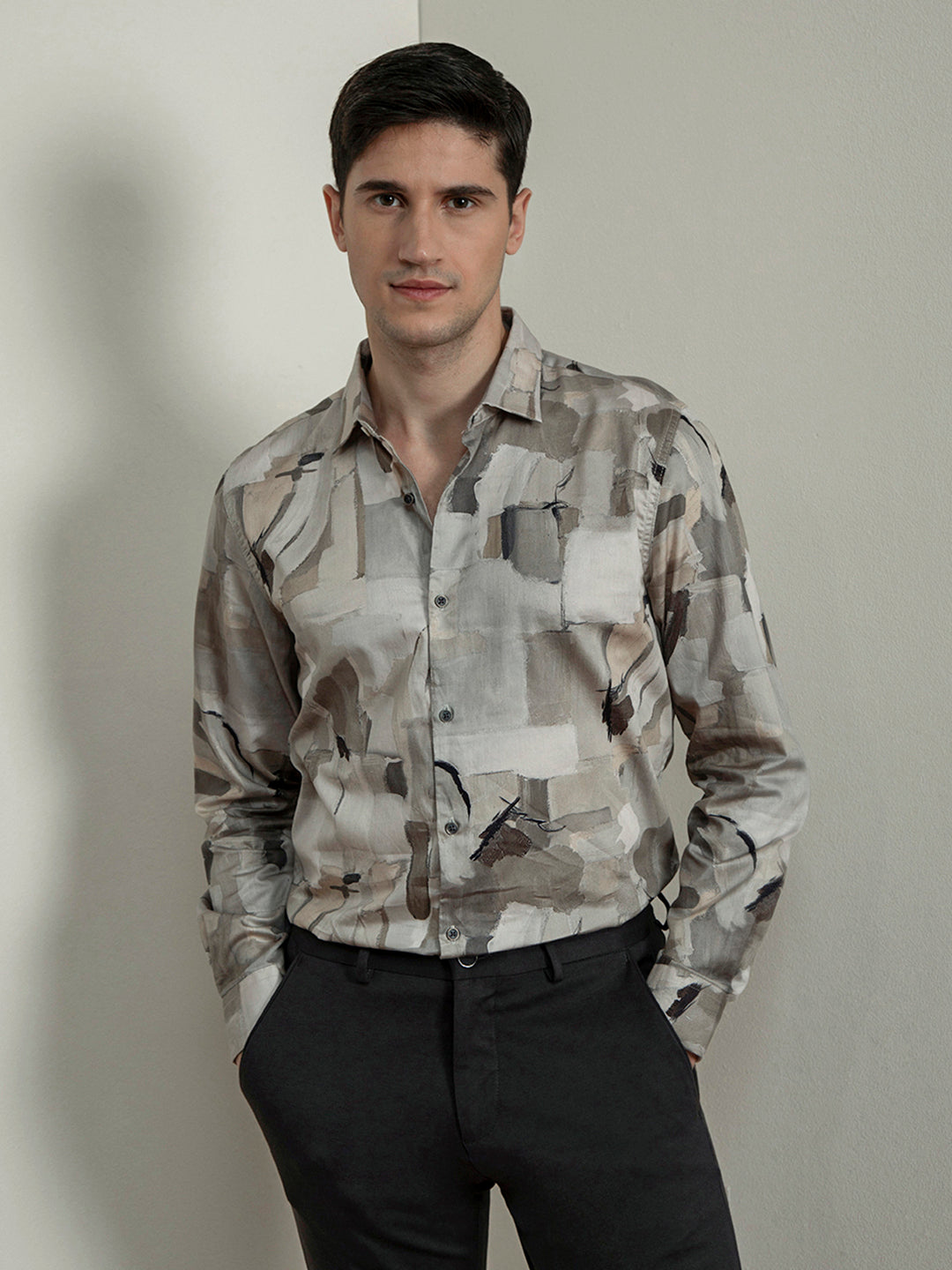 Beige Digital Print Shirt