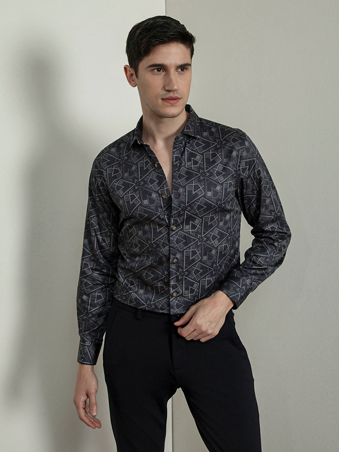 Grey Abstract Print Shirt