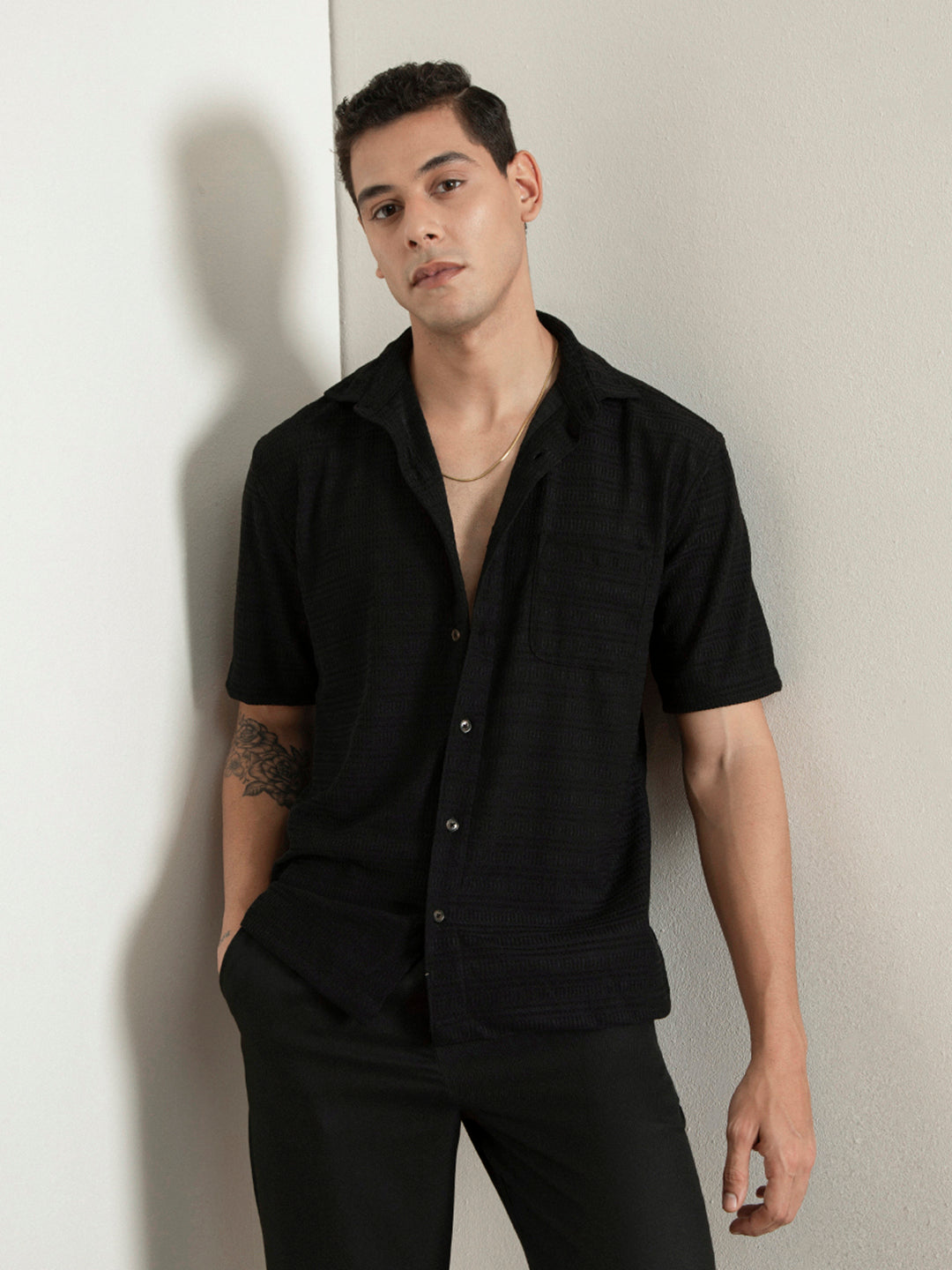 Black Half Sleeves Resort Shirt