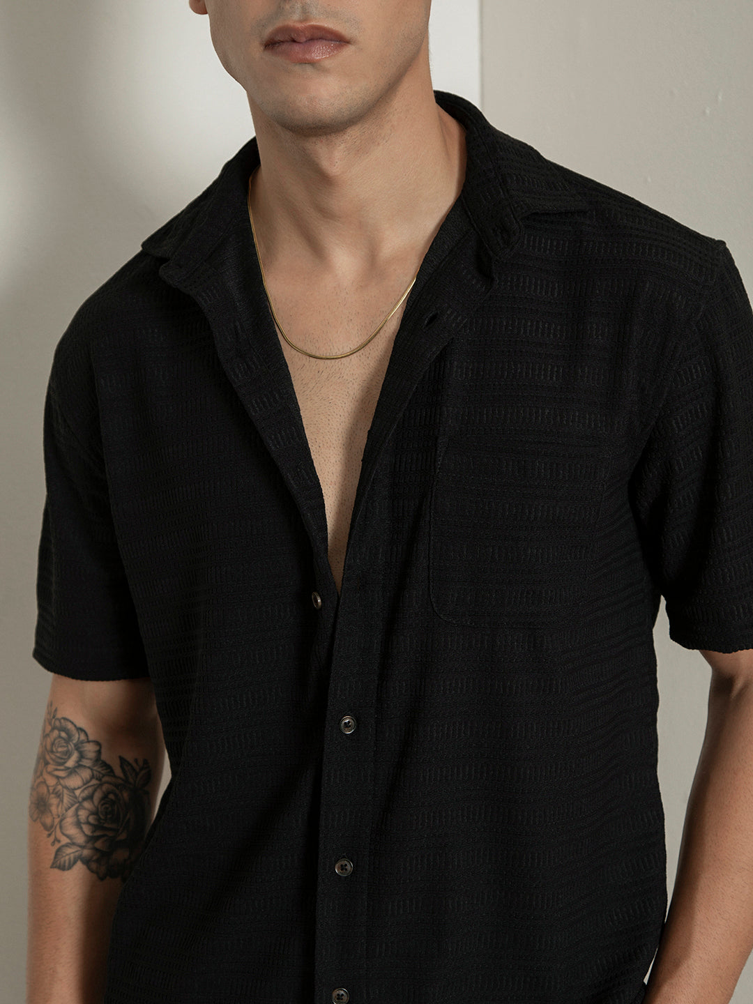 Black Half Sleeves Resort Shirt