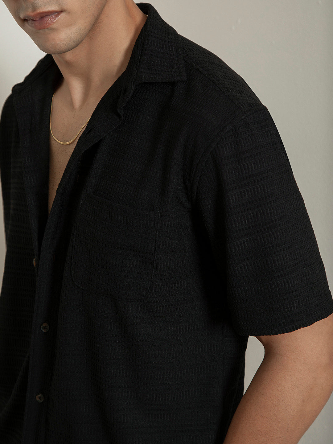 Black Half Sleeves Resort Shirt