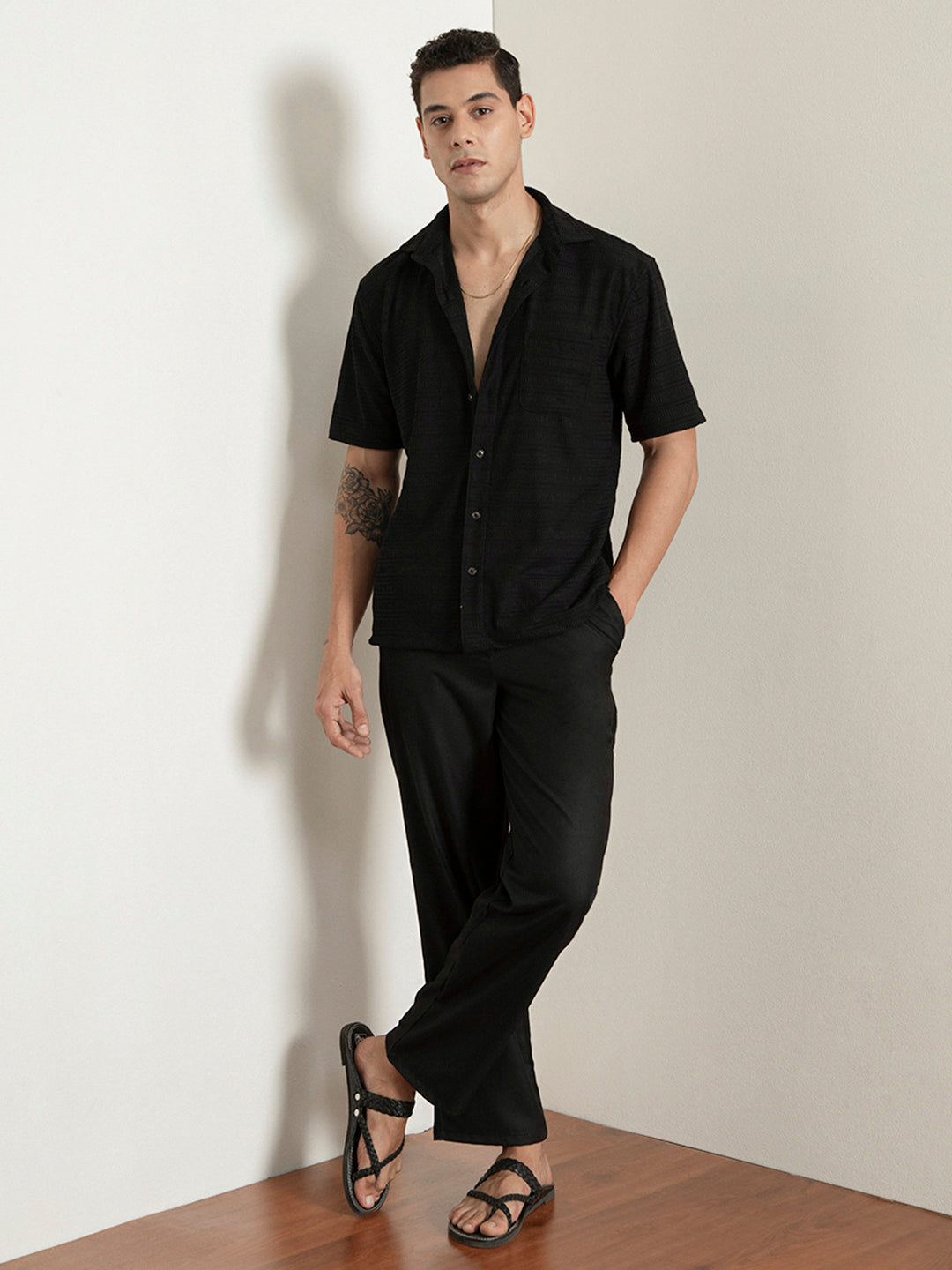 Black Half Sleeves Resort Shirt