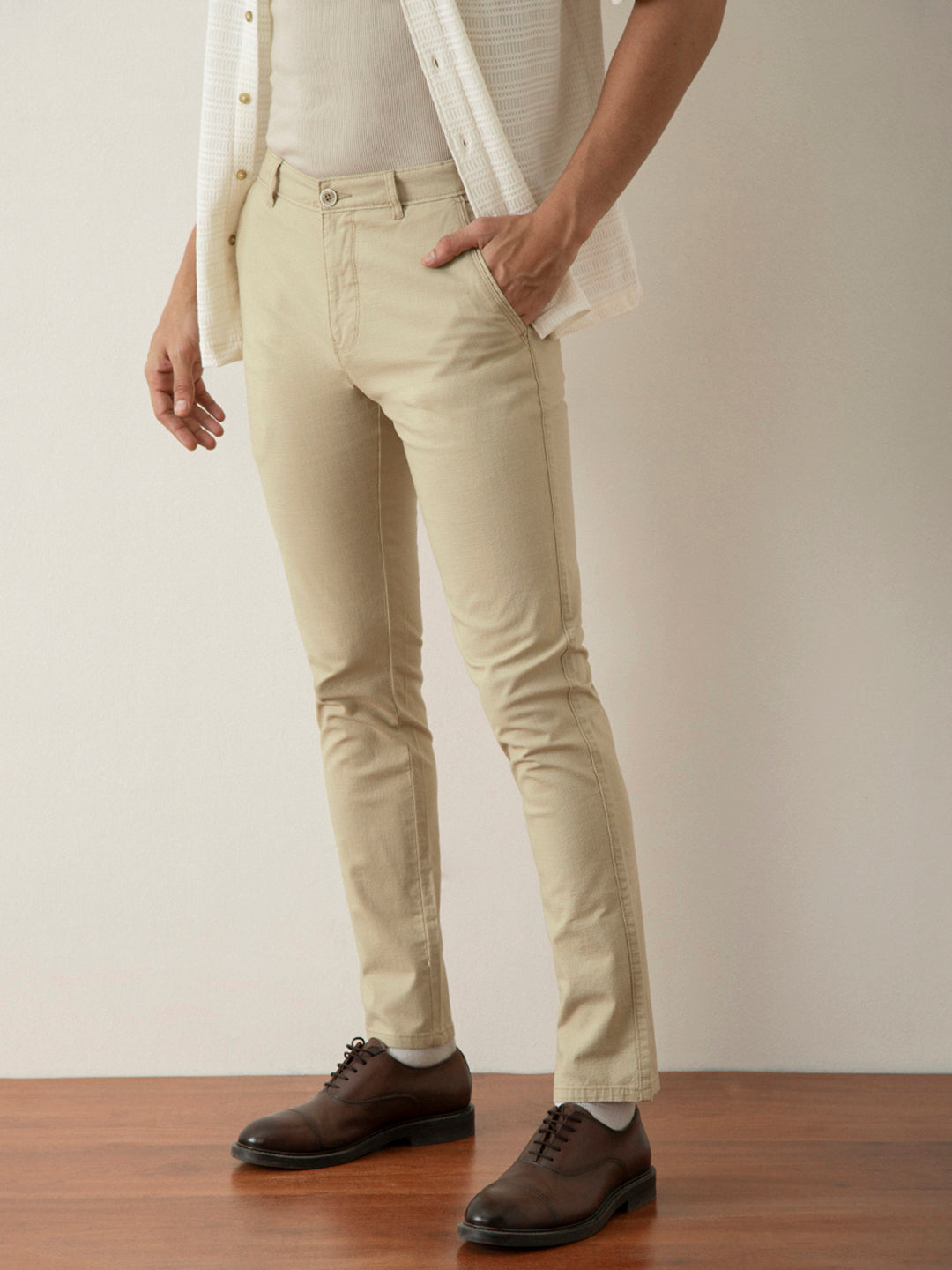 Khaki Solid Slim Fit Trouser