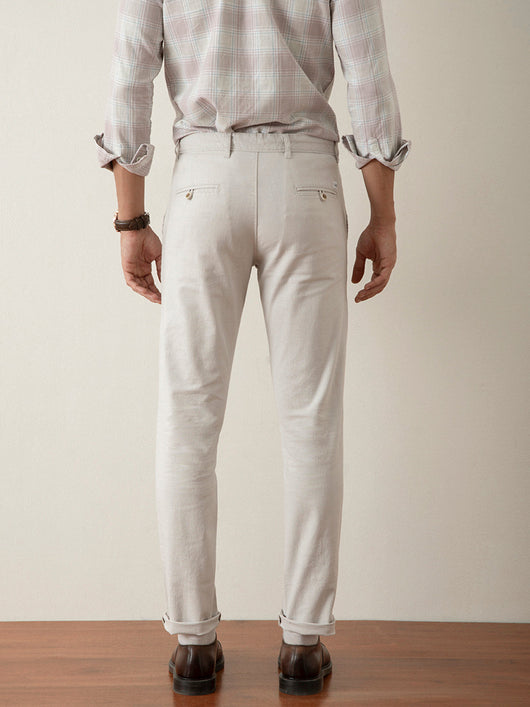 Light Grey Solid Slim Fit Trouser