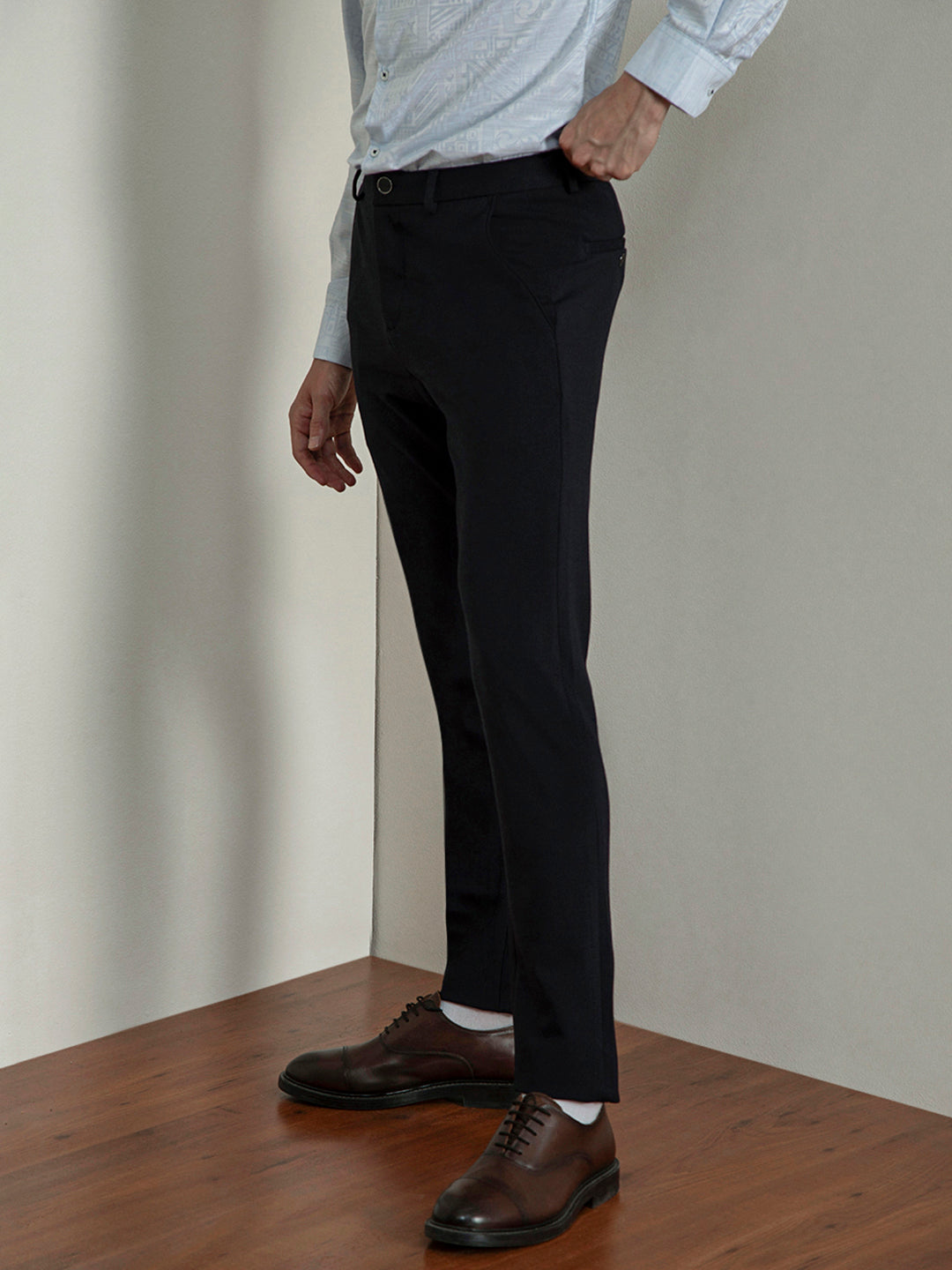 Navy 4 Way Lycra Stretchable Trousers