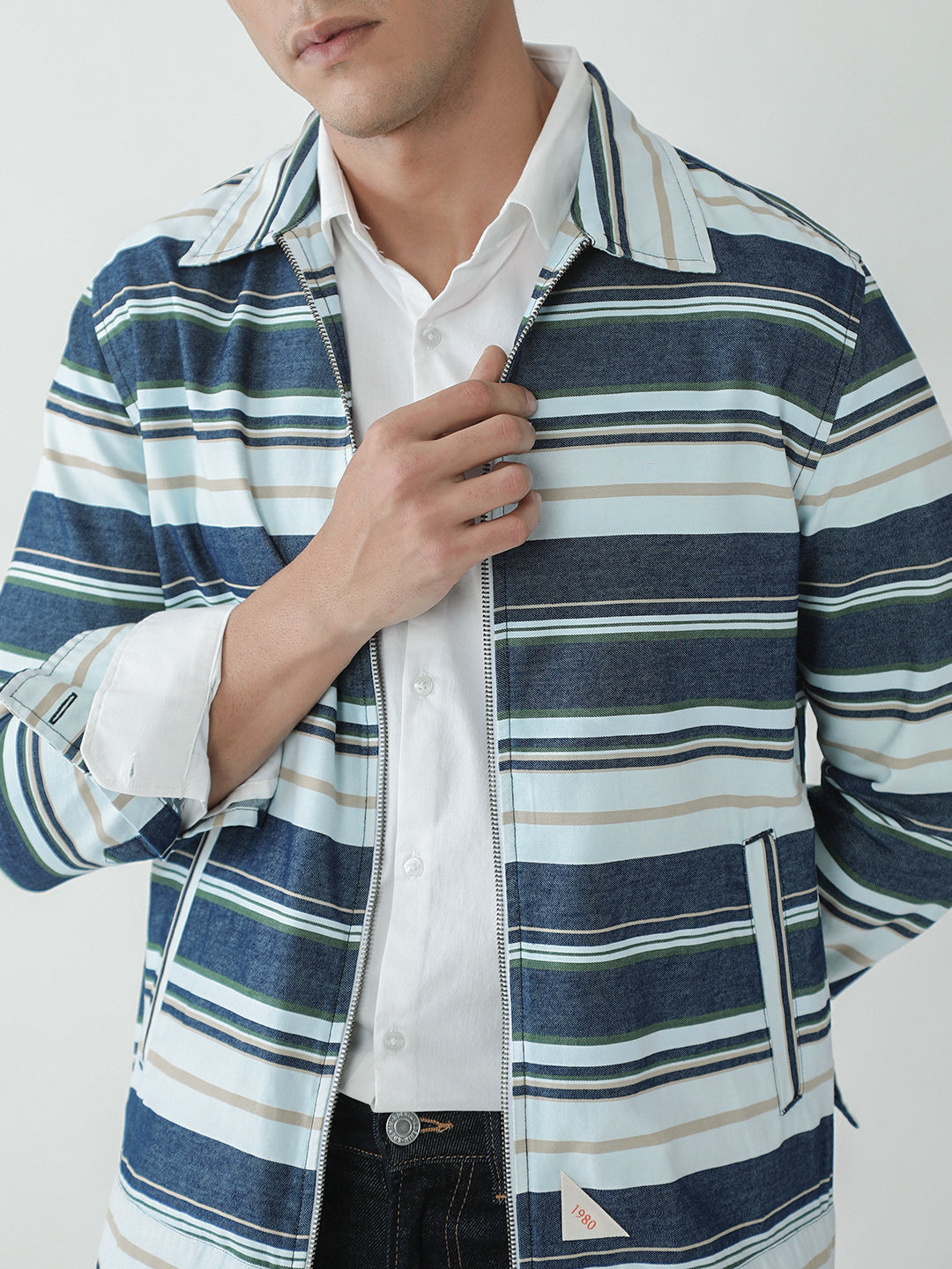 Beige Stripes Zipper Jacket