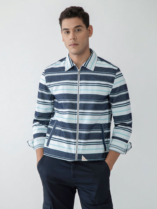 Blue Stripes Zipper Jacket