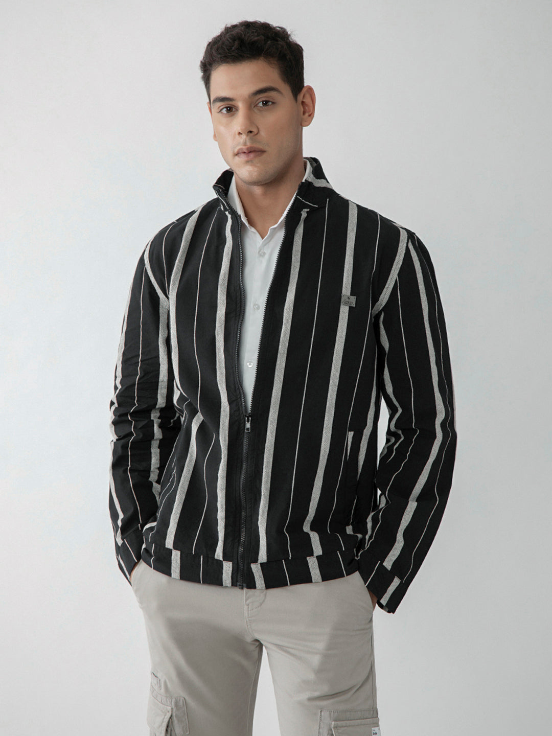 Black Stripes Zipper Jacket