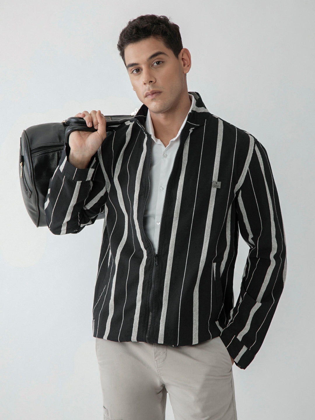 Black Stripes Zipper Jacket