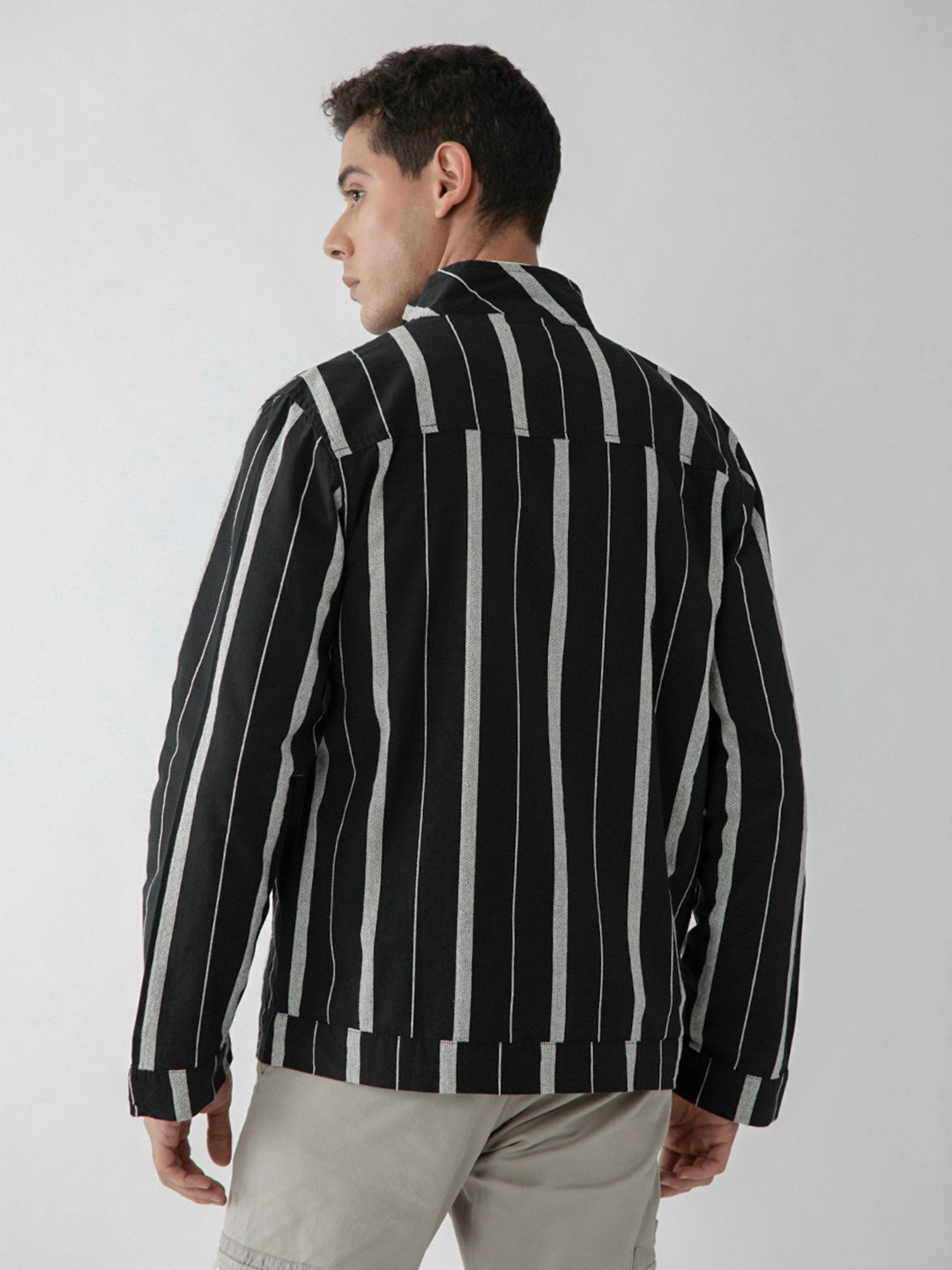 Black Stripes Zipper Jacket