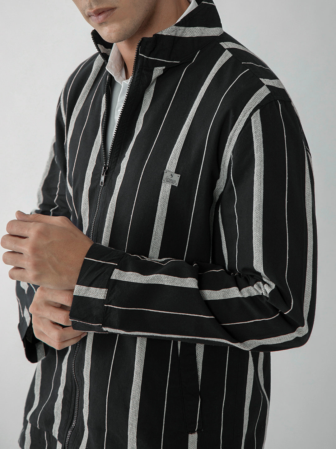 Black Stripes Zipper Jacket