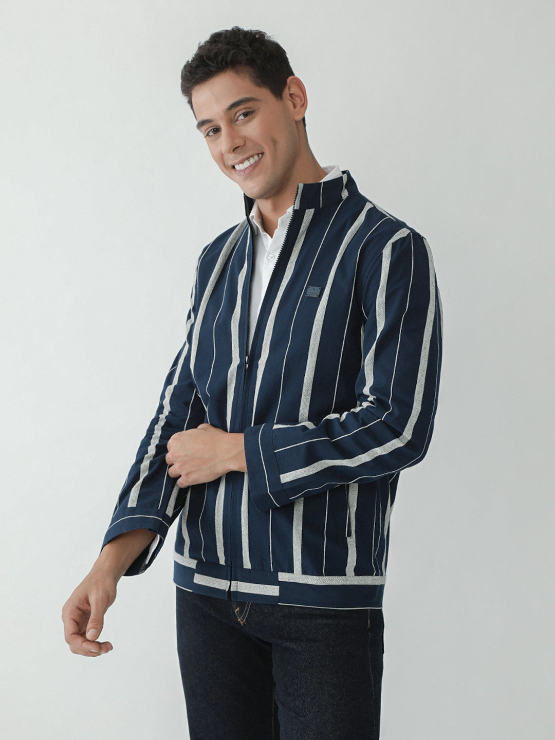 Navy Stripes Zipper Jacket