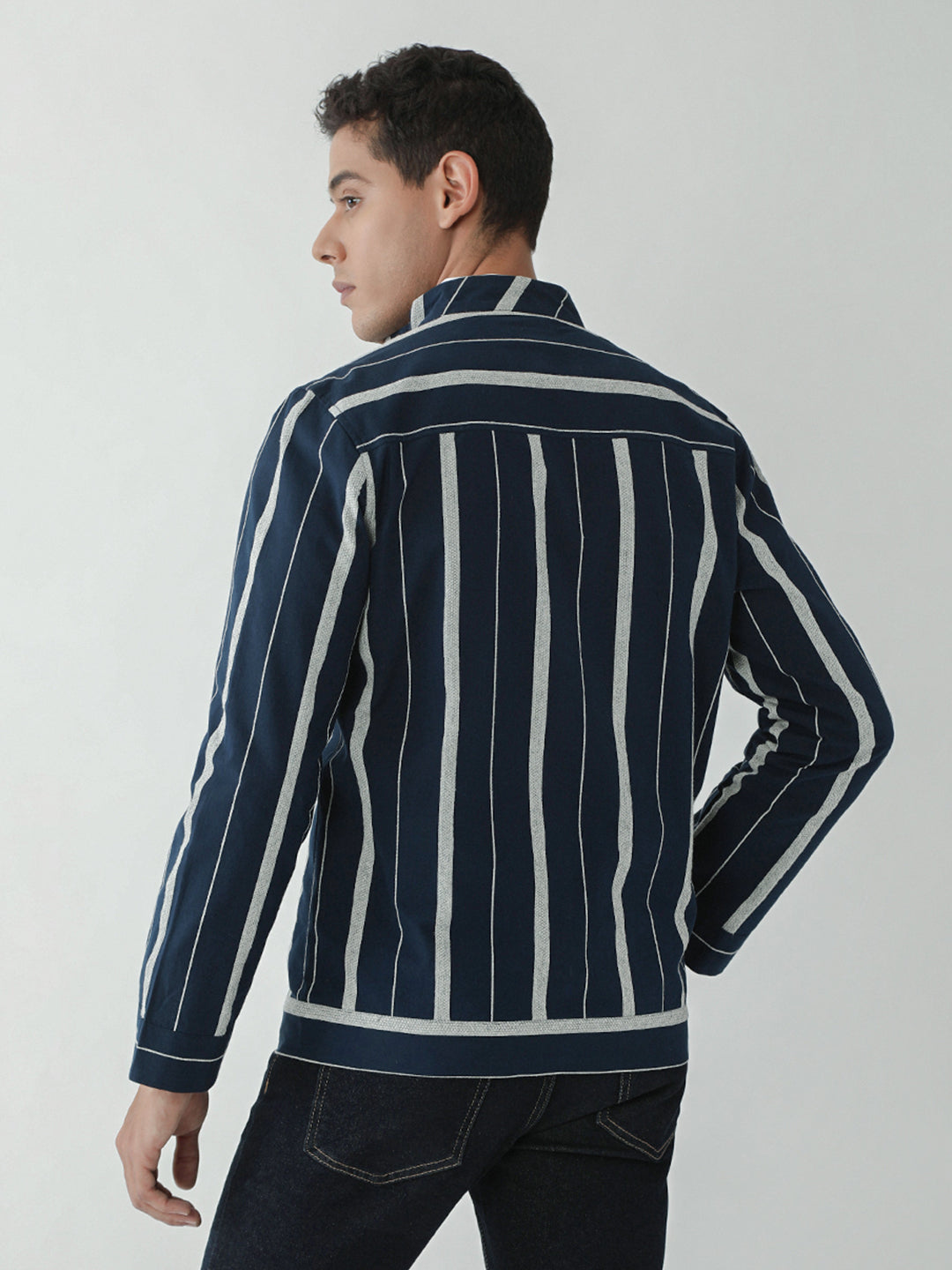 Navy Stripes Zipper Jacket