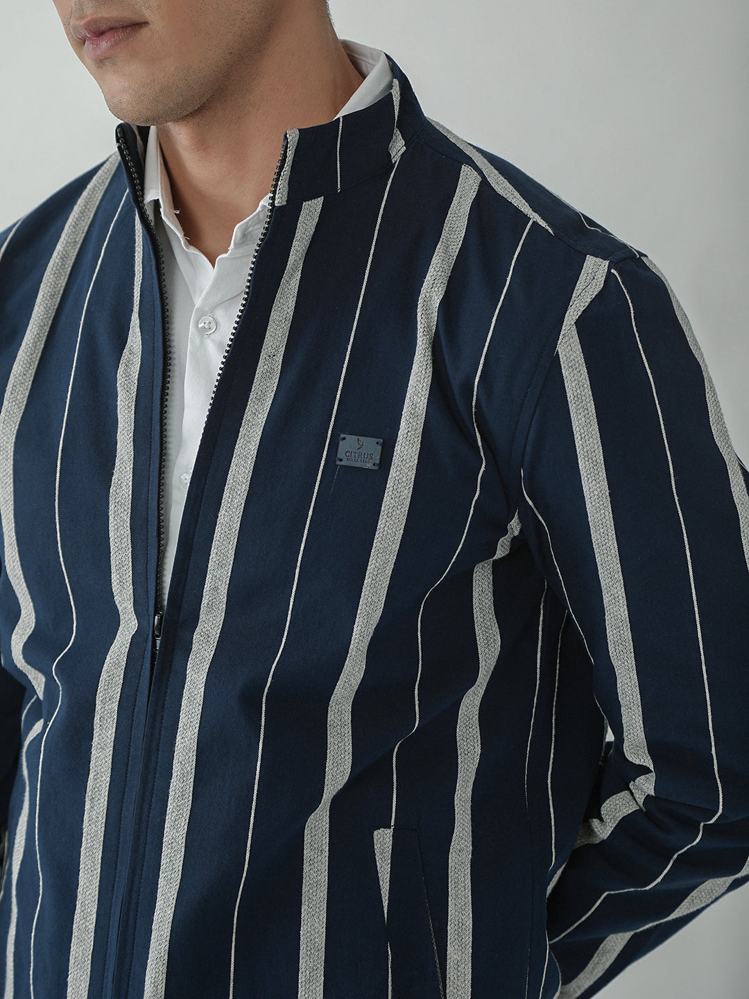 Navy Stripes Zipper Jacket