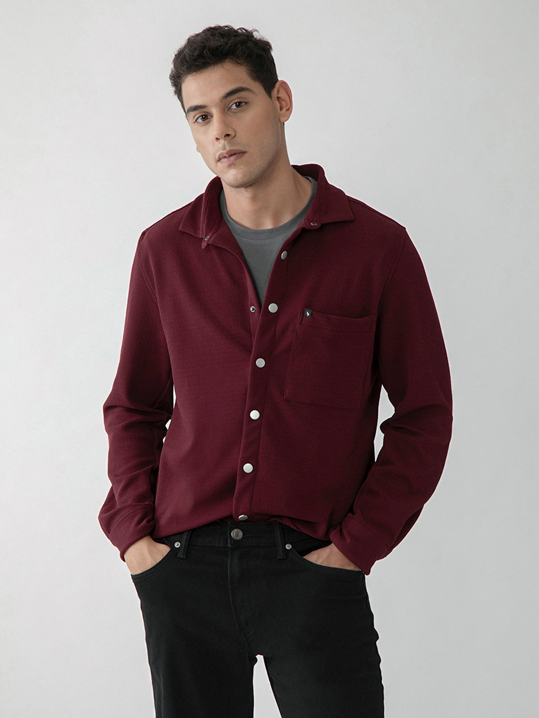 Maroon Plain Shacket