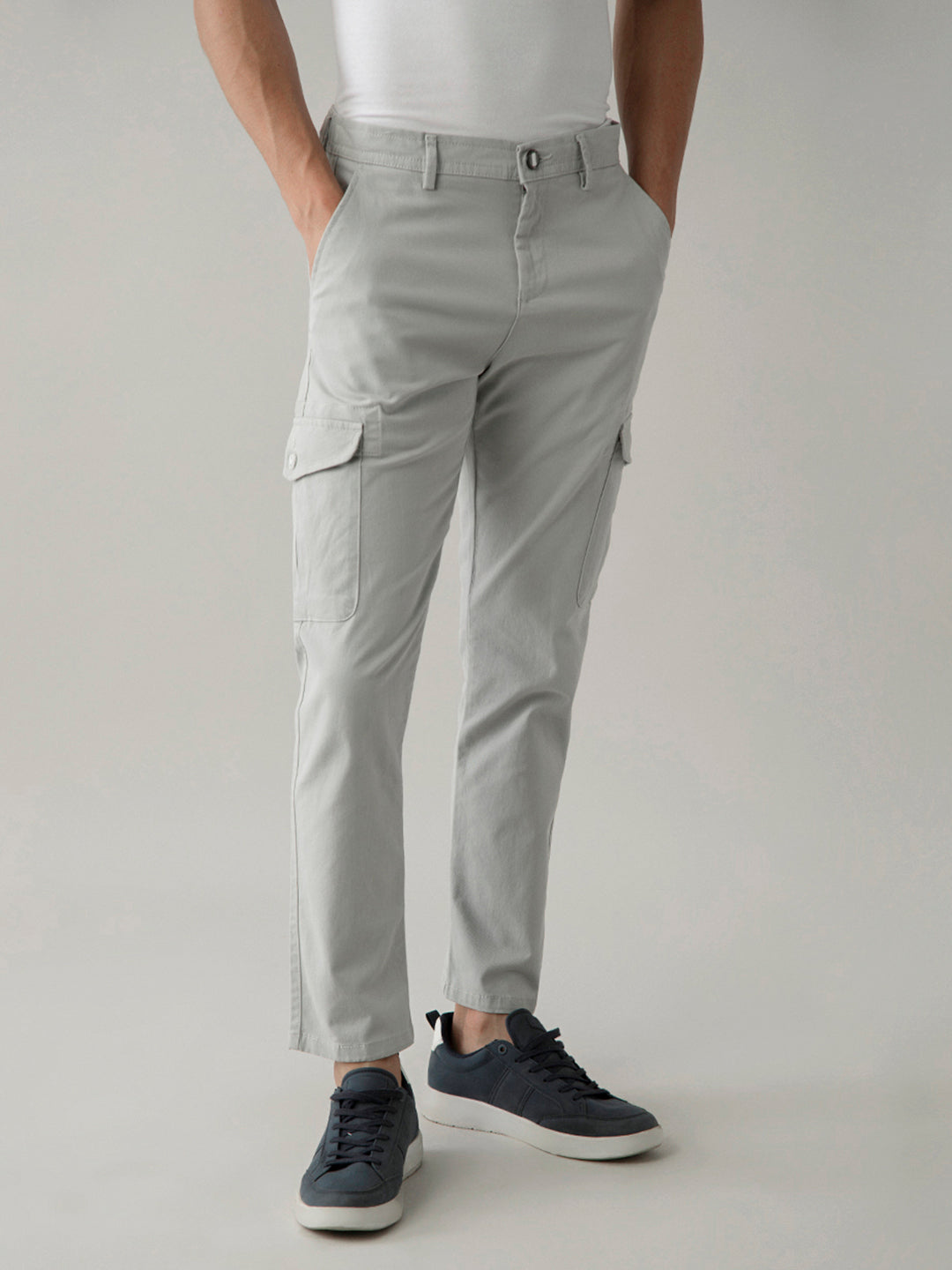 Grey Plain Cargo Pants