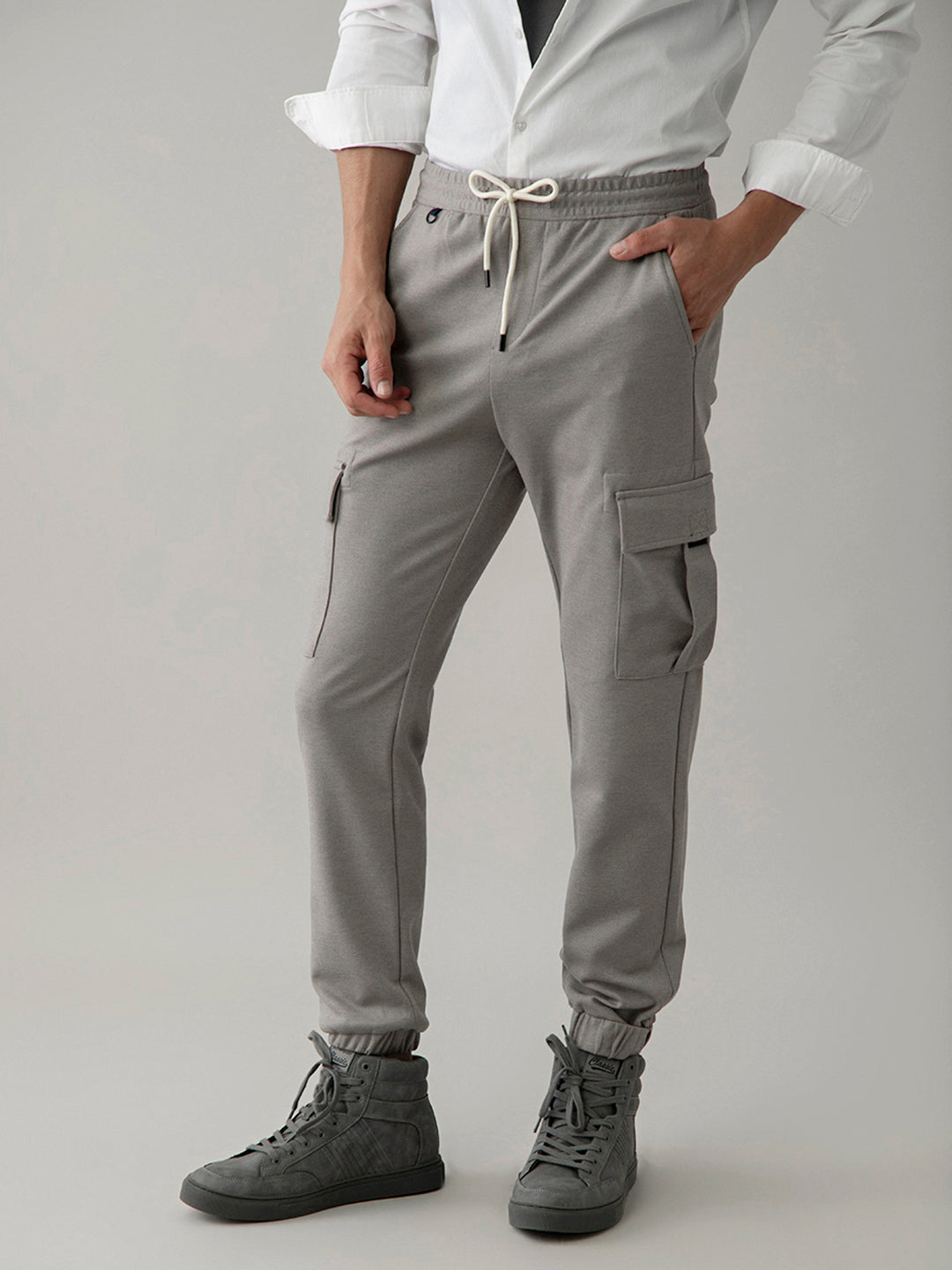 Grey Cotton Cargo Pants