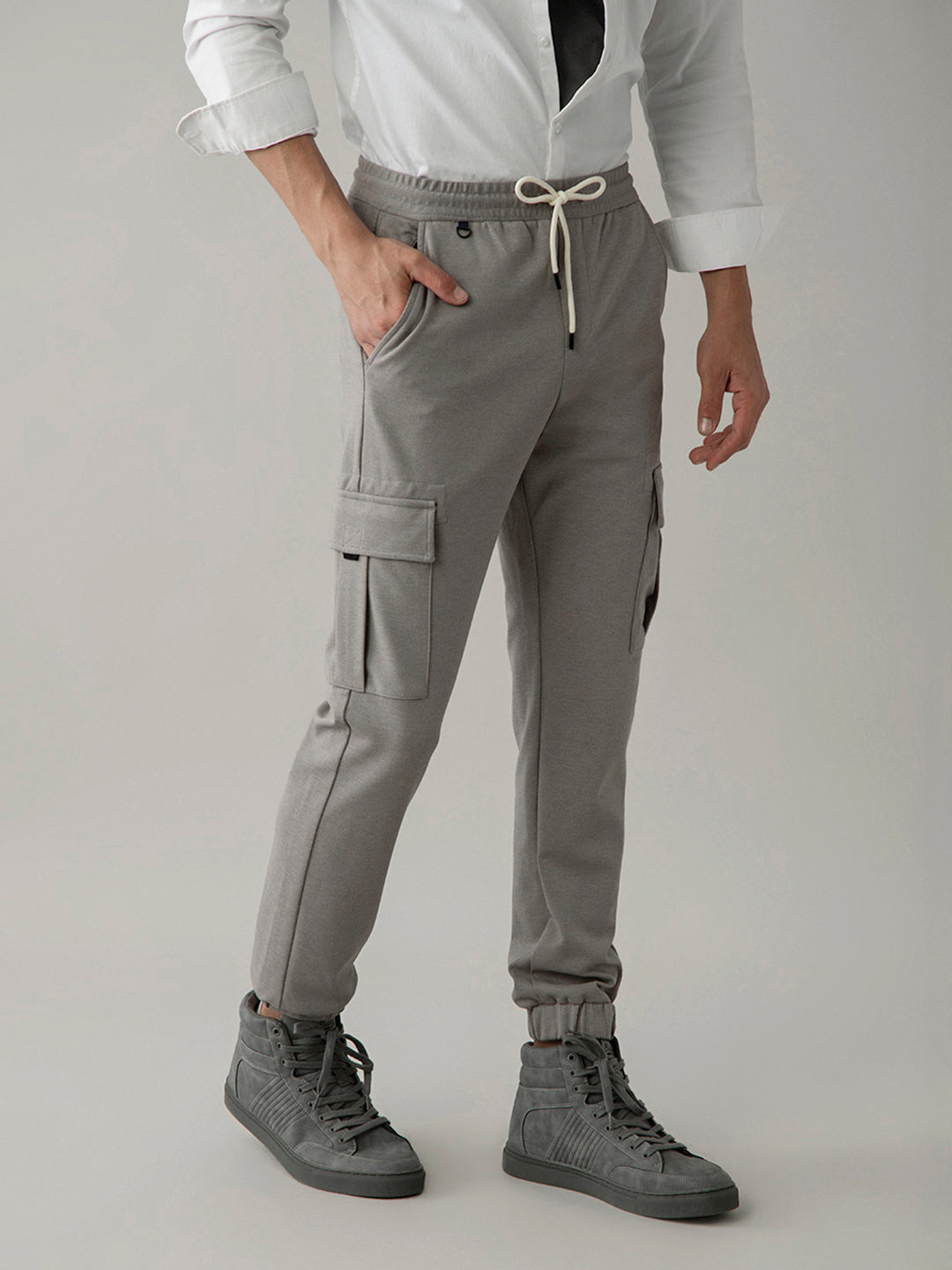 Grey Cotton Cargo Pants