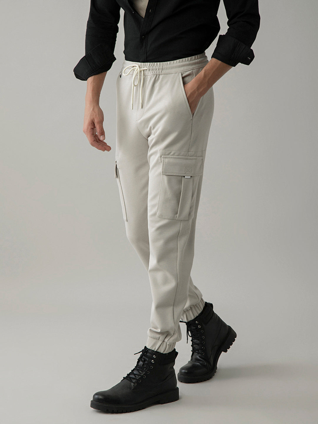 Beige Cotton Cargo Pants