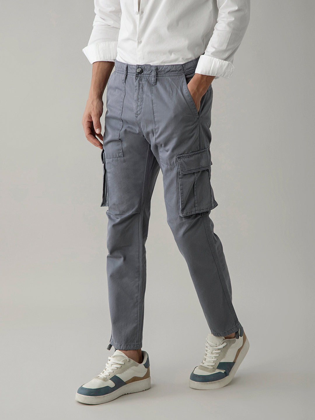 Grey Cotton Blend Cargo