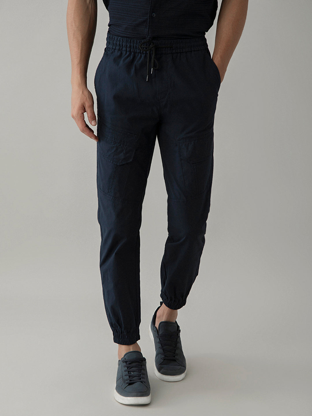 Navy Blue Cotton Lycra Pant