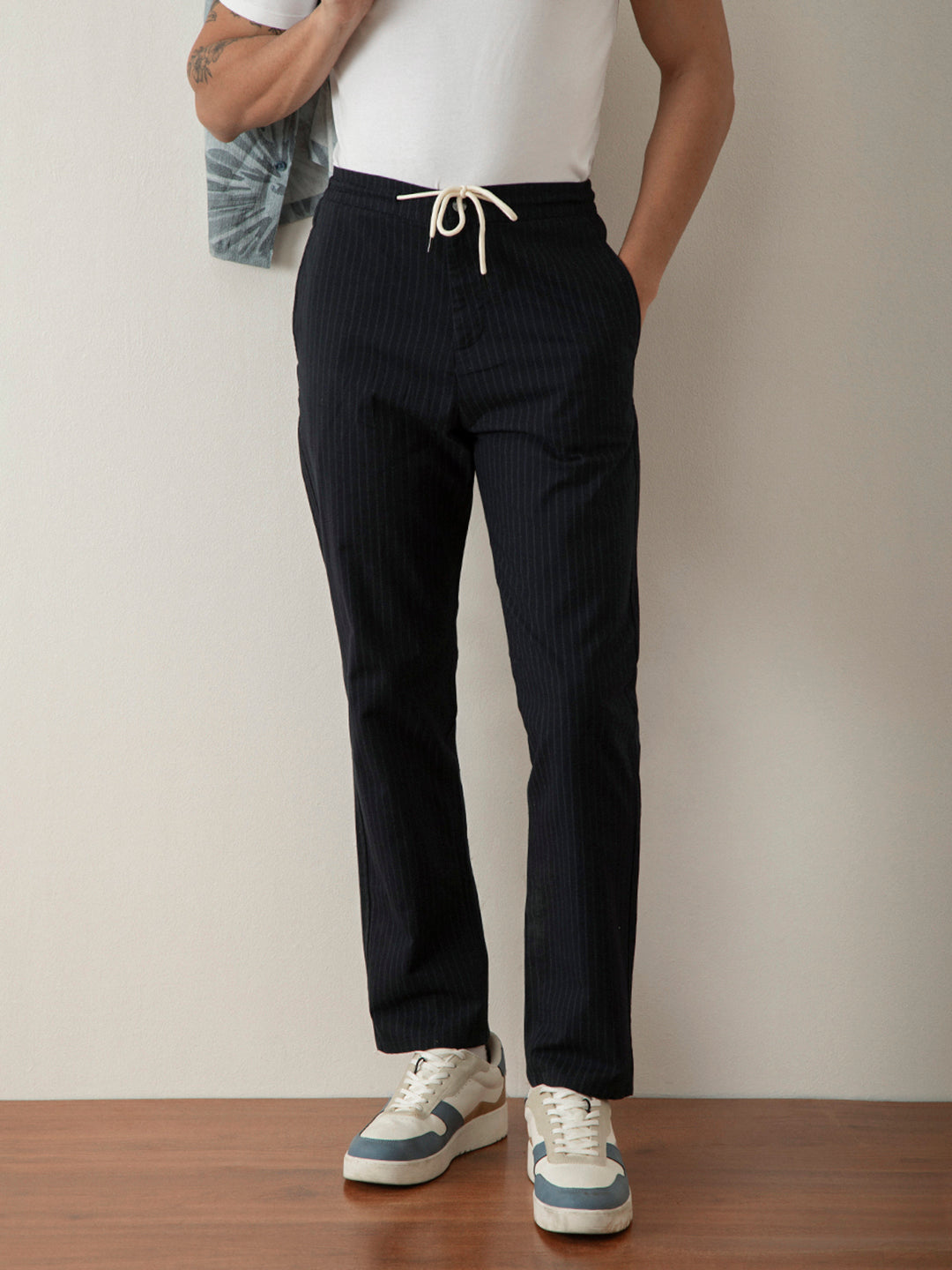 Navy Blue Stripes Loose Pants