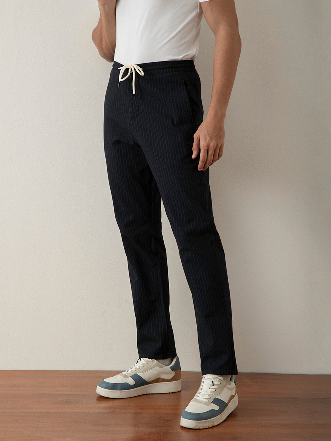 Navy Blue Stripes Loose Pants