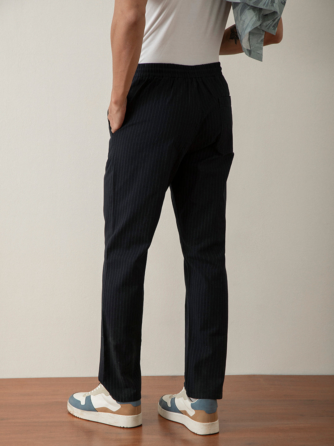 Navy Blue Stripes Loose Pants